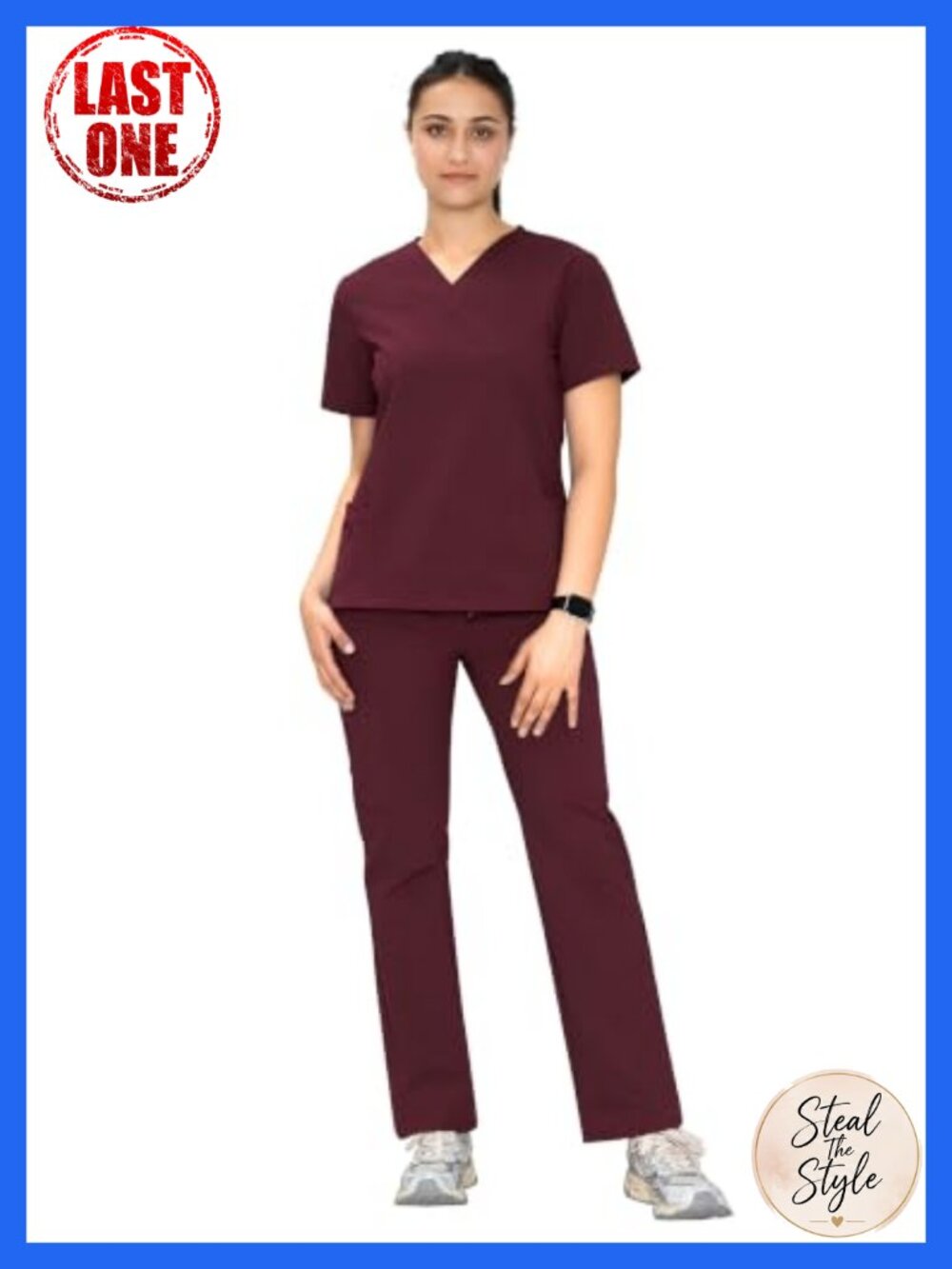 Women's Scrub Set V-Neck Top Straight Leg Pants 10 Pockets Medical